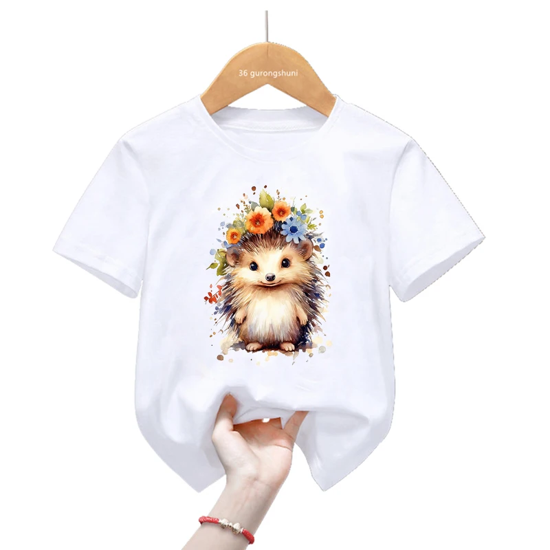 Camiseta de algodón con erizo y flores para niño y niña - imagen 4