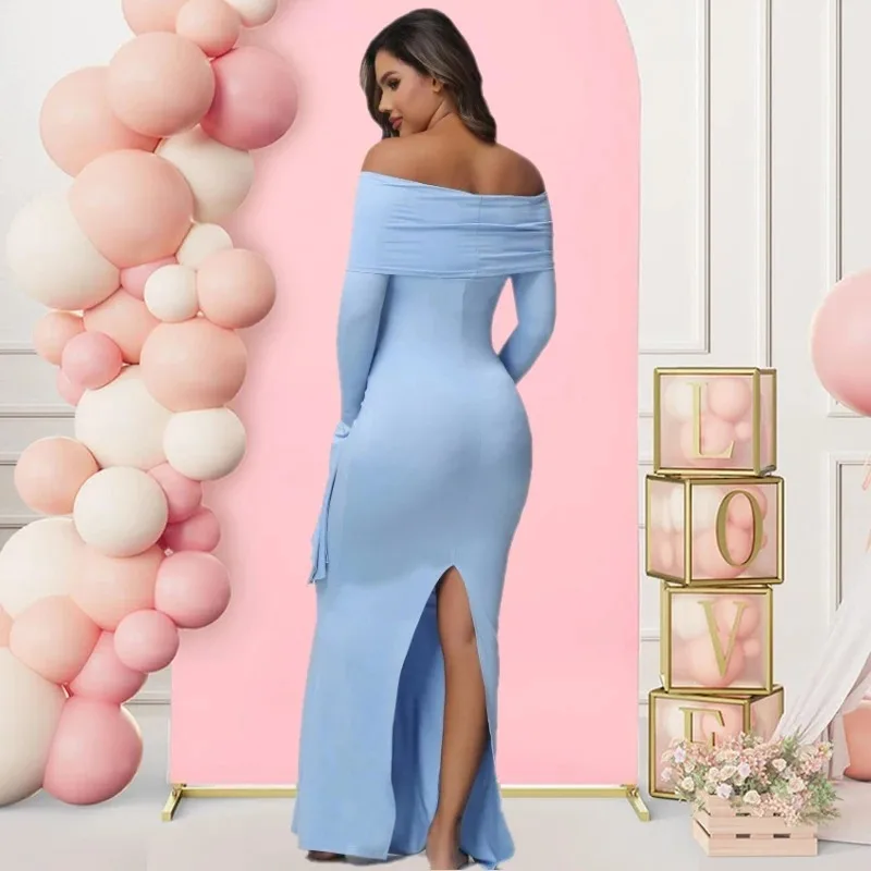 Vestido de maternidad largo con hombros descubiertos para sesión - imagen 3