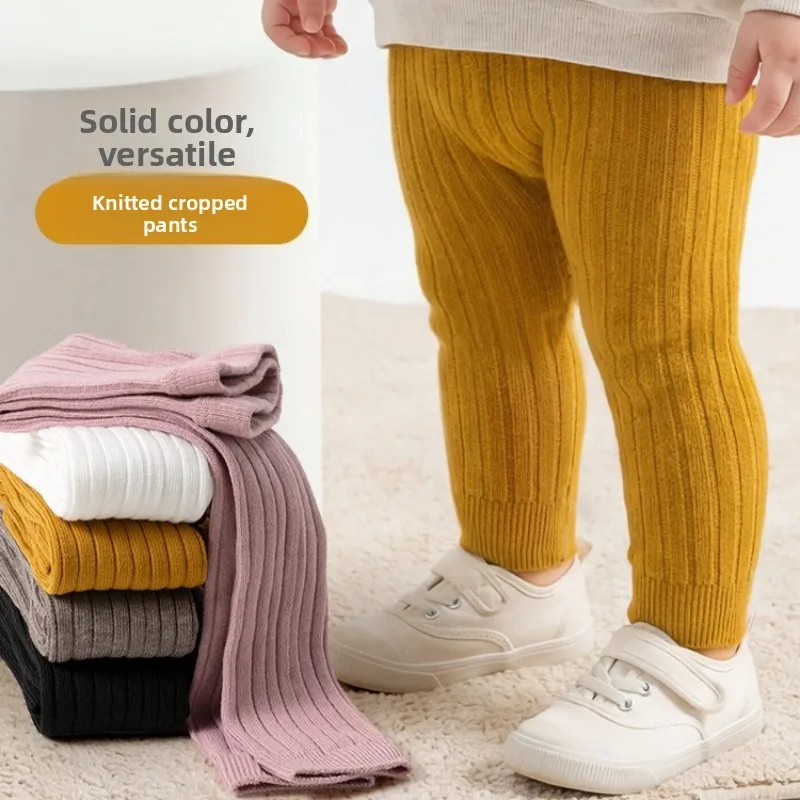 Pantalones bebé acanalados de algodón color sólido para primavera otoño - imagen 5