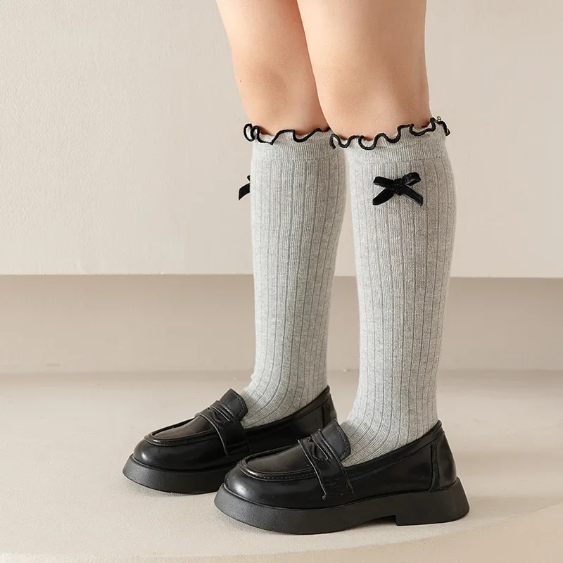 Calcetines algodón suave con lazo y volantes para niñas escolar - imagen 2