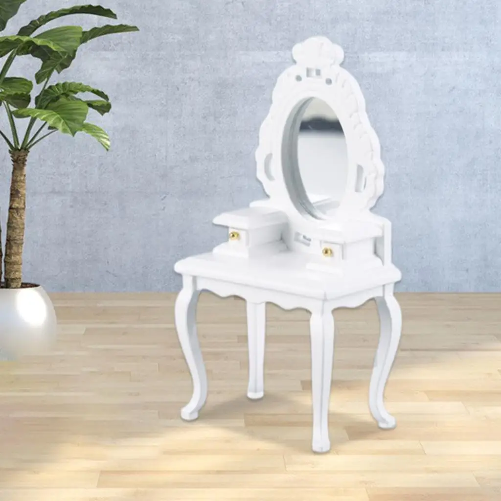 Casa de muñecas clásica en miniatura con tocador y muebles - imagen 3