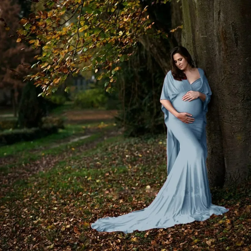 Vestido de maternidad largo elegante para fotos con mangas murciélago