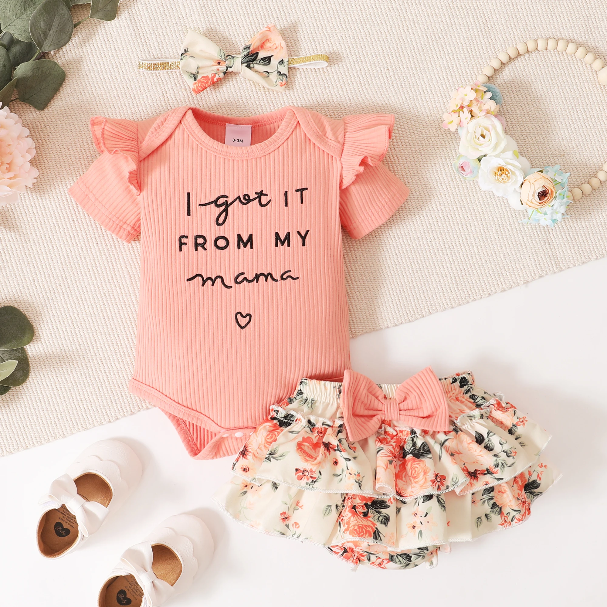 Pelele con volantes y diadema para bebé niña – Conjunto verano - imagen 5