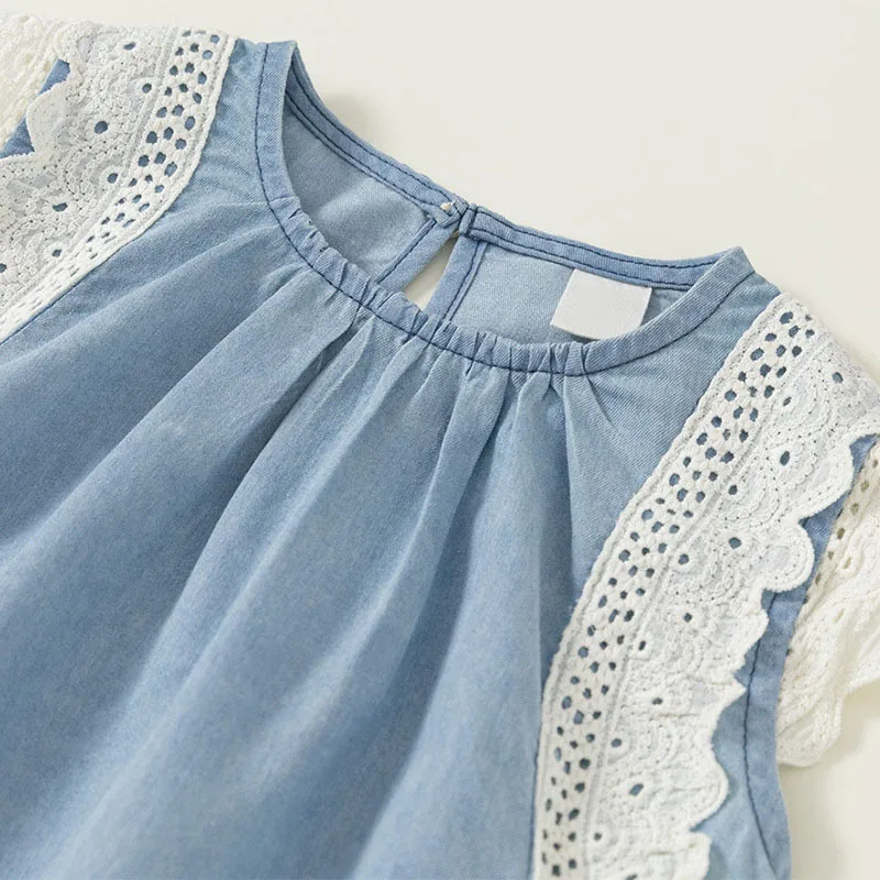 Vestido de niña sin mangas con encaje y falda vaquera de verano - imagen 3