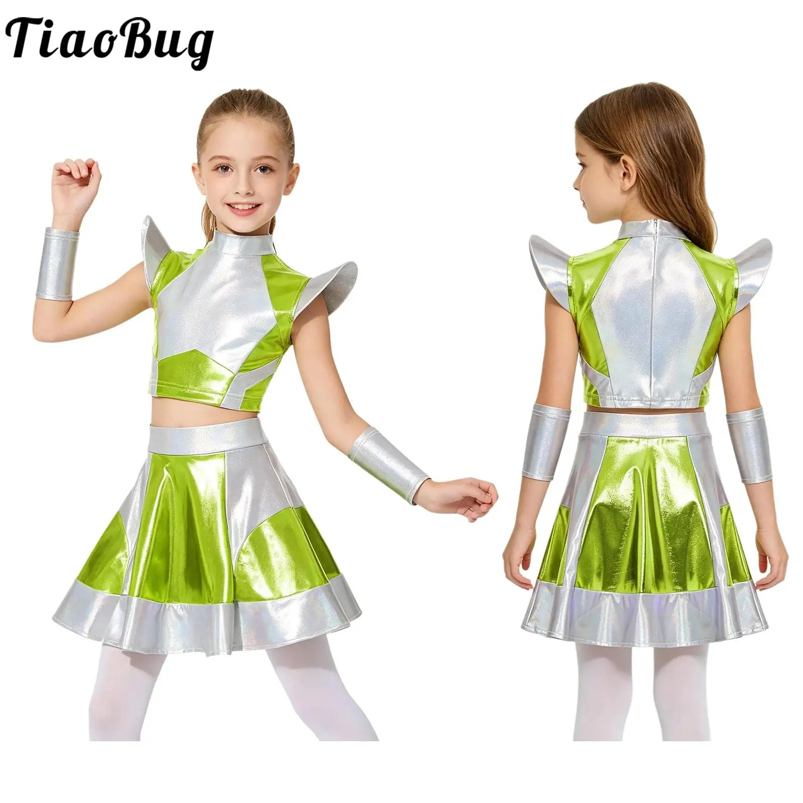 Disfraz alienígena metálico niña con falda y top brillante Halloween - imagen 5