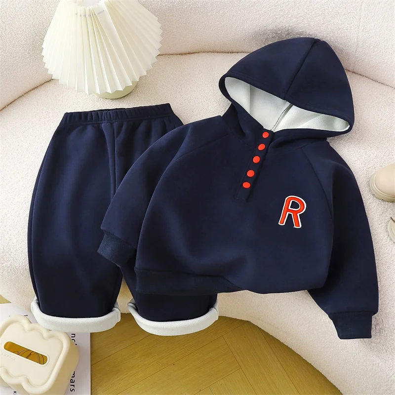 Conjunto de invierno para niños de lana con capucha tipo chándal - imagen 3