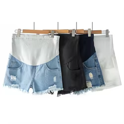 Pantalones cortos premamá vaqueros de cintura alta elástica