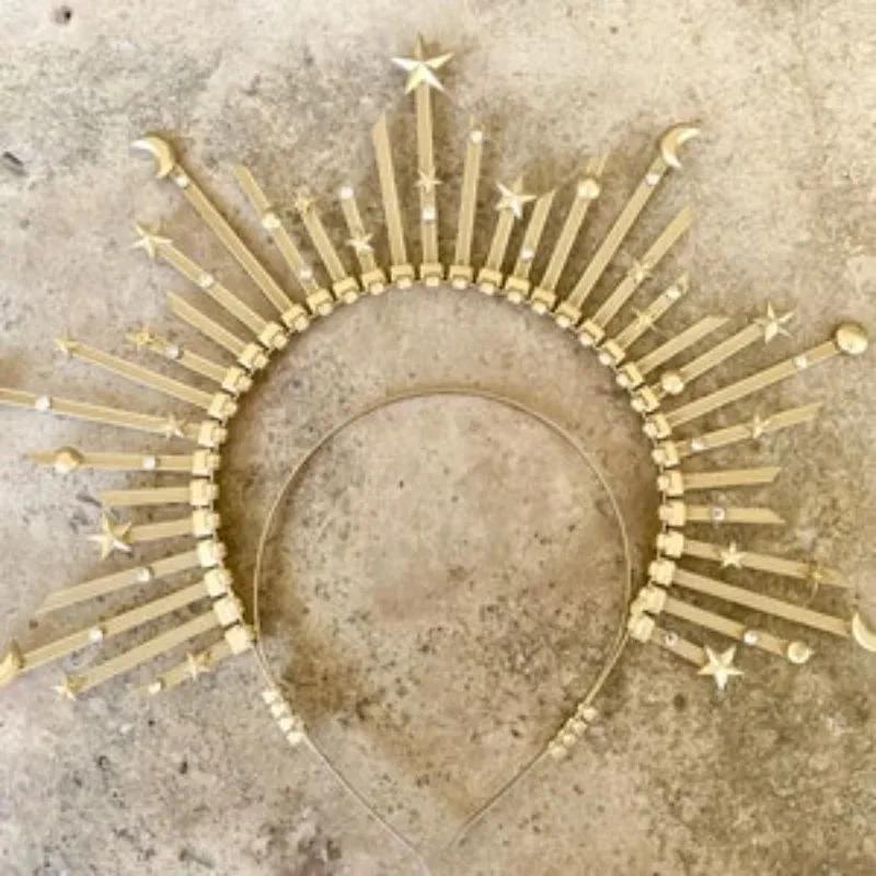 Tiara halo dorada para niña estilo diosa del sol - imagen 5