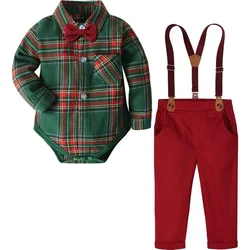 Traje navideño para bebé formal con pajarita y tirantes