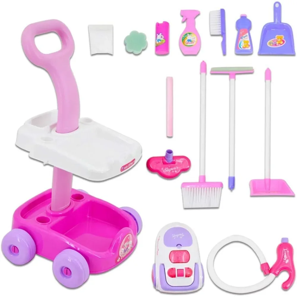 Carrito de limpieza infantil con accesorios y aspiradora de juguete - imagen 5