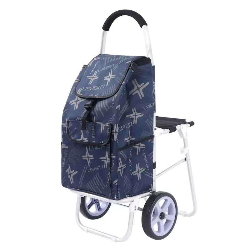 Carrito de compras con taburete integrado – Plegable para descansar - imagen 4