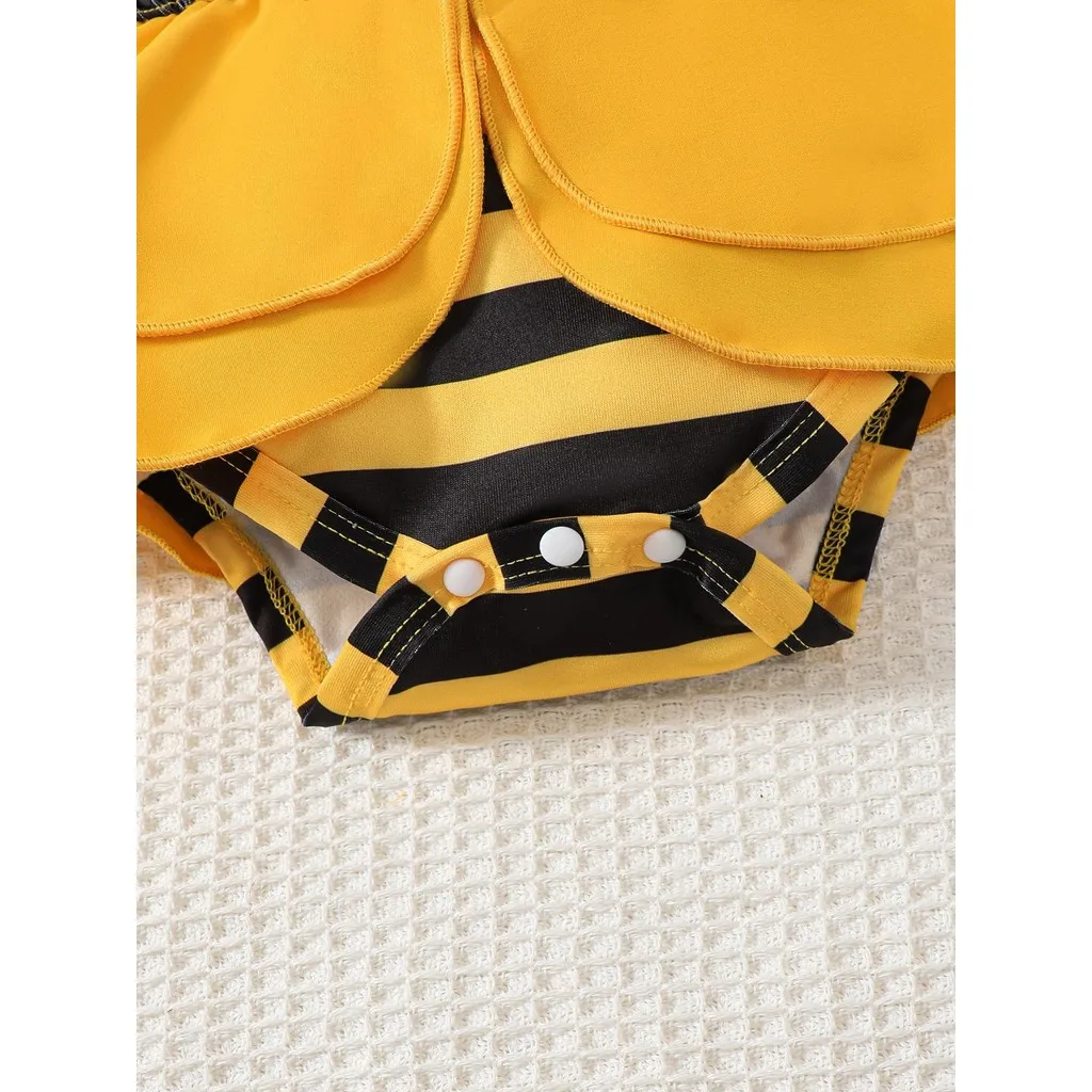 Body recién nacido a rayas amarillas estilo abeja con sombrero - imagen 4