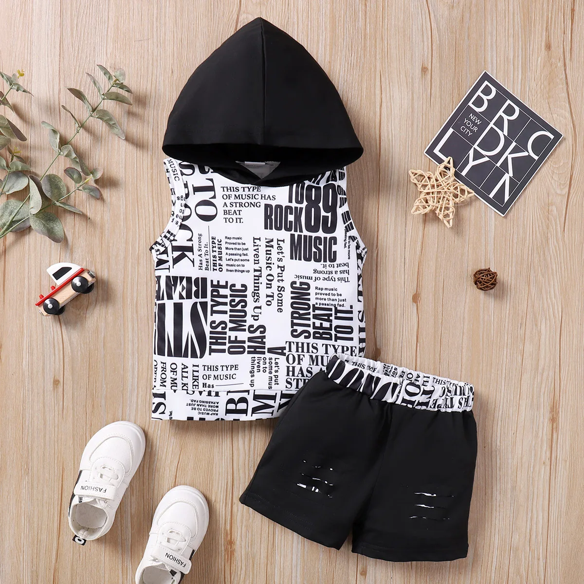 Body sin mangas con capucha y ranita – Conjunto verano para bebé