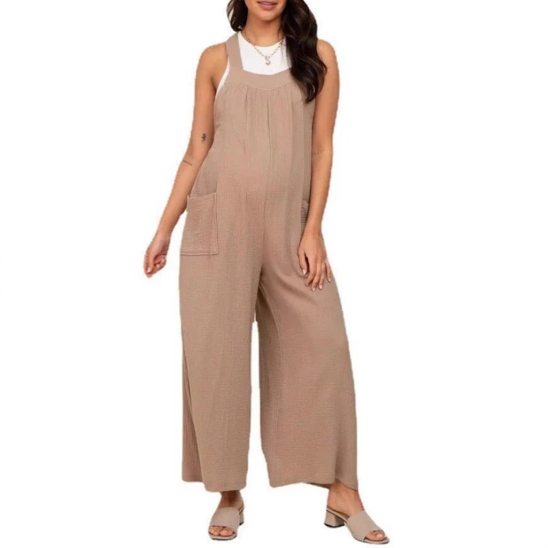 Pantalones premamá de pierna ancha con cordón fino para verano - imagen 2