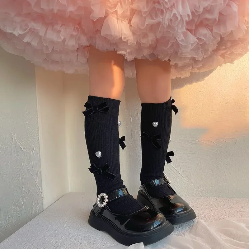 Calcetines por encima de la rodilla para niñas – Corazón con lazo - imagen 3