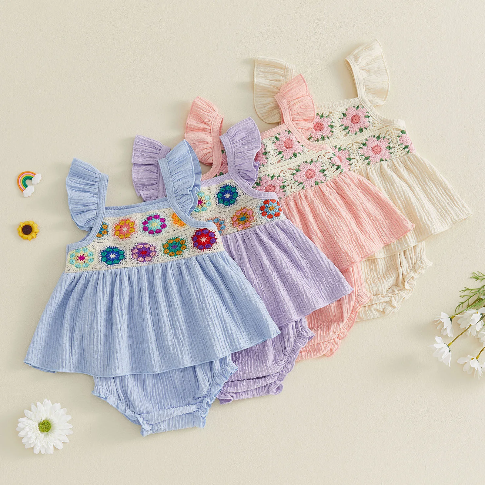 Conjunto de verano para niña: top de ganchillo con volantes y shorts - imagen 3
