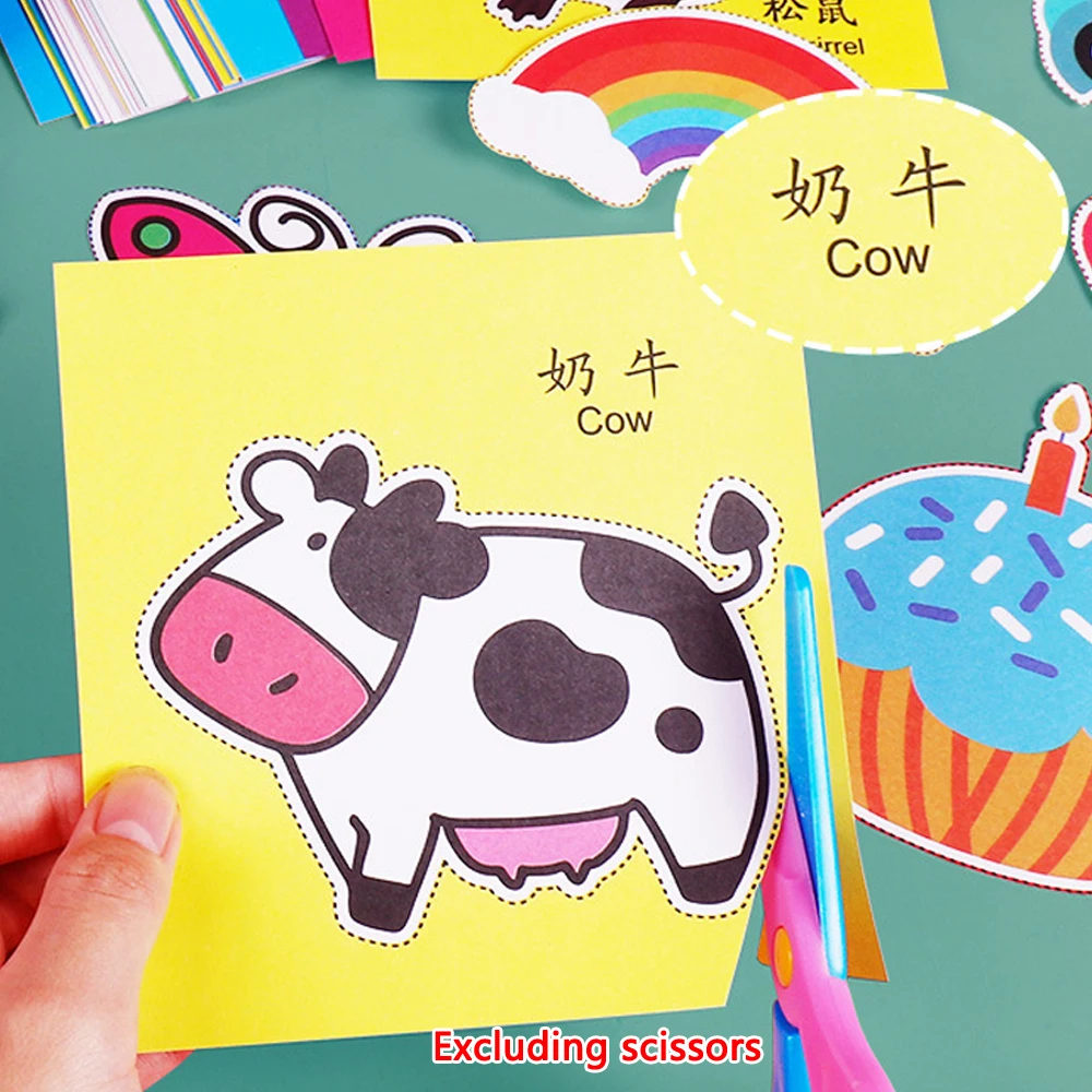 Libro de recortes infantil con animales, frutas y verduras