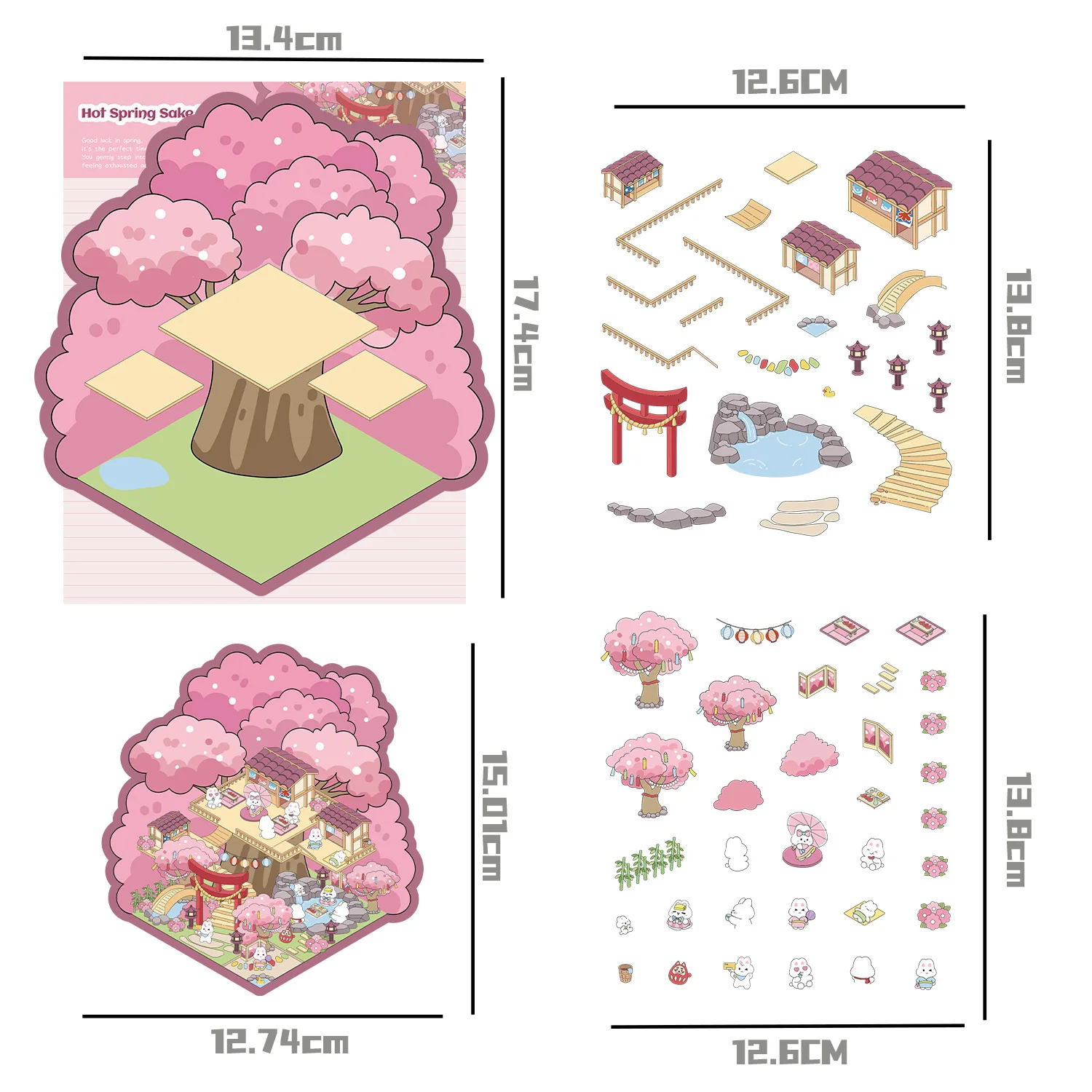Pegatina antiestrés 3D flor de cerezo con casa miniatura
