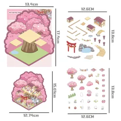 Pegatina antiestrés 3D flor de cerezo con casa miniatura