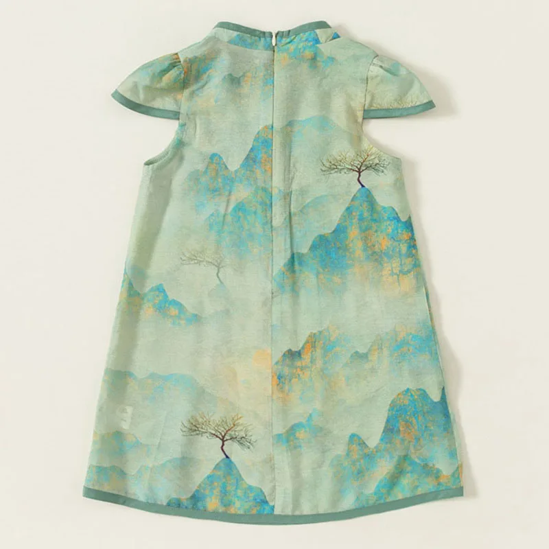 Vestido estilo chino sin mangas para niña con estampado floral - imagen 2