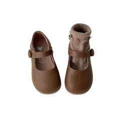 Zapatos de piel infantil – Punta redondeada en negro y marrón