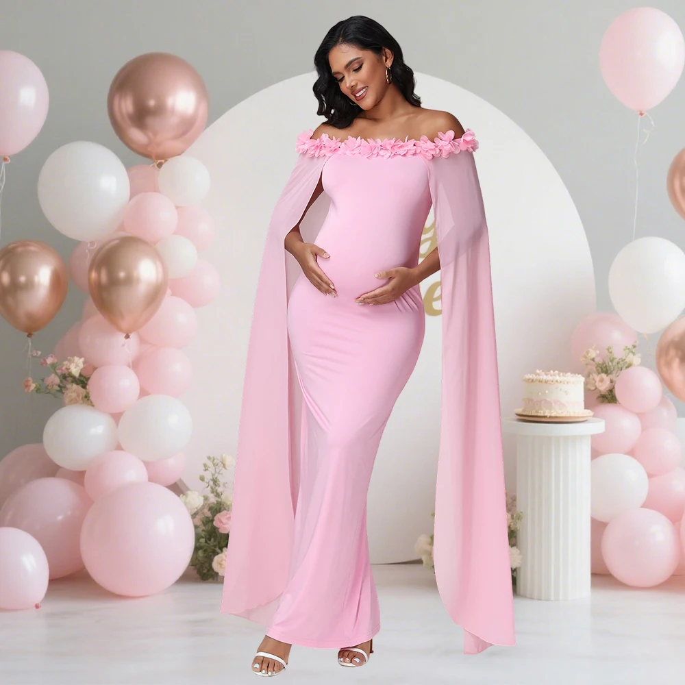Vestido de maternidad floral con hombros descubiertos maxi - imagen 3