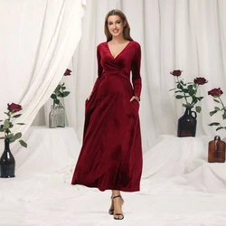 Vestido de terciopelo para embarazadas – Cuello en V y manga larga