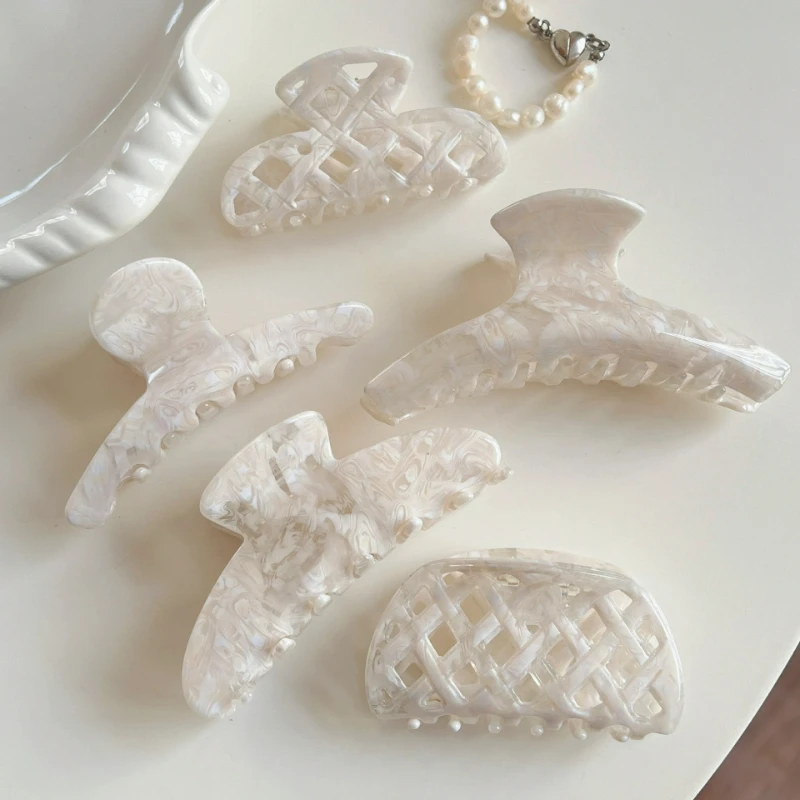 Pinza tiburón de acetato con patrón gofrado elegante estilo coreano - imagen 3