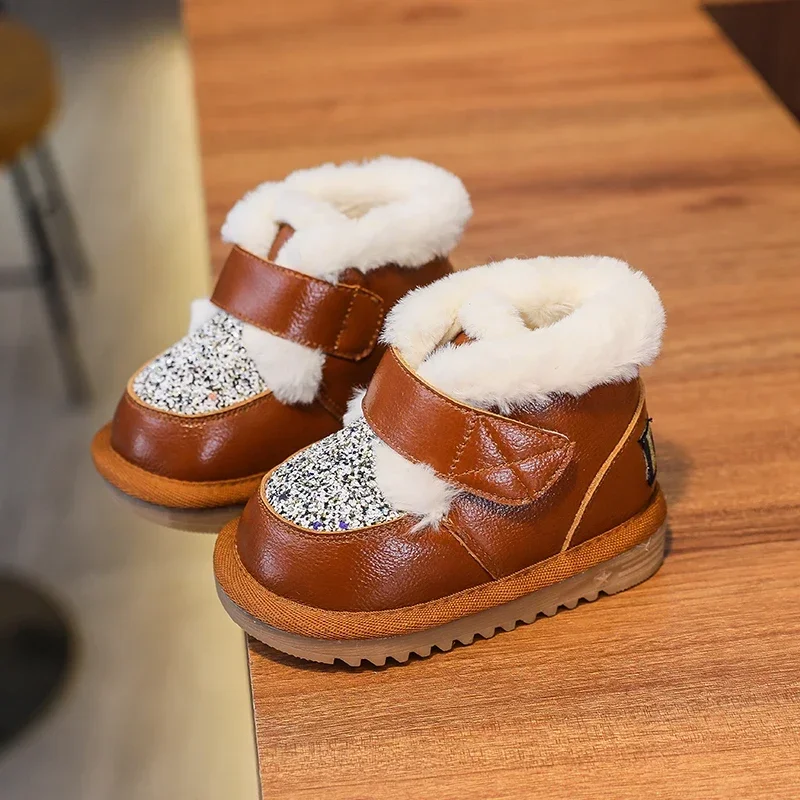 Botas invernales de cuero auténtico con forro felpado para niños - imagen 3