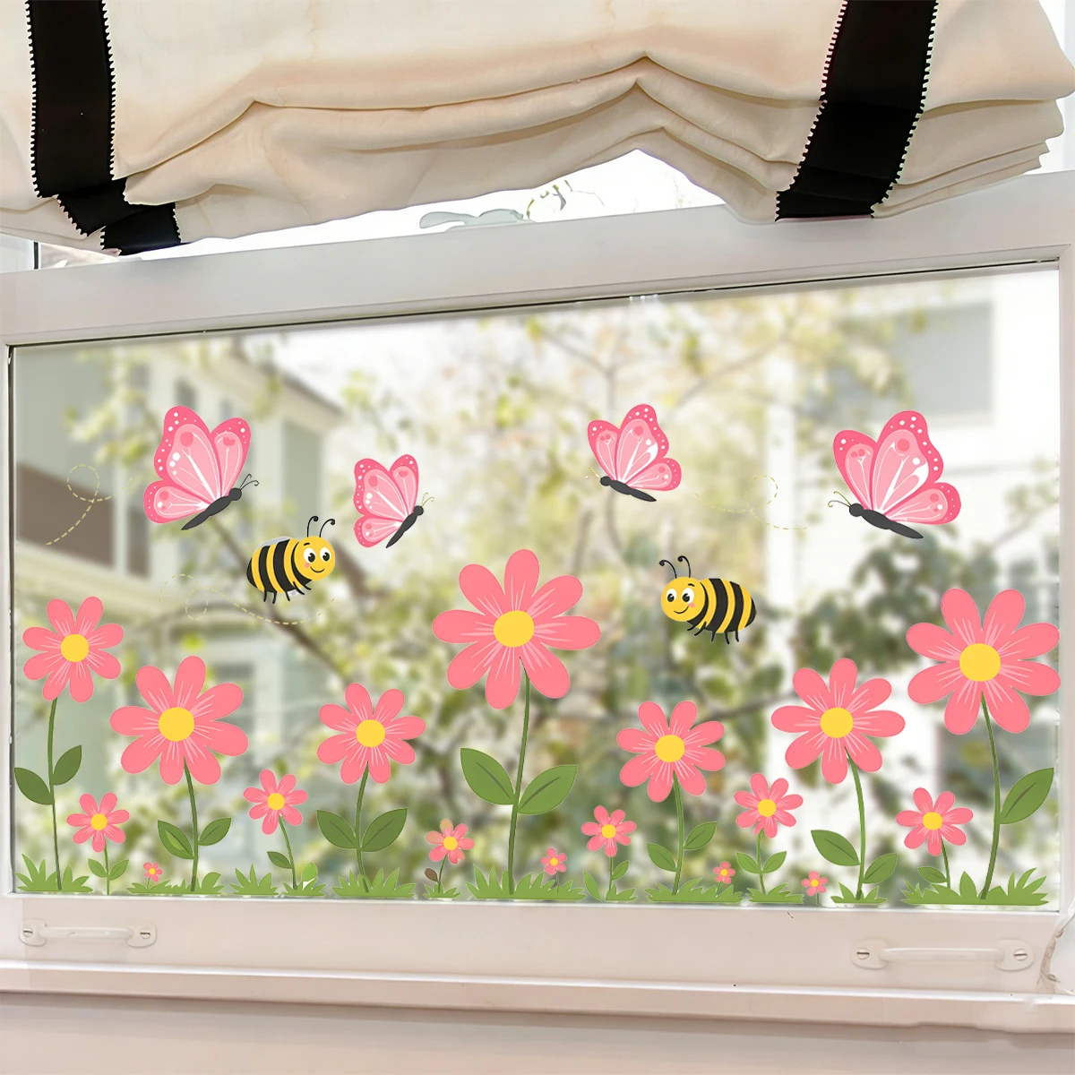 Pegatina estática para ventana de primavera y Pascua con margaritas