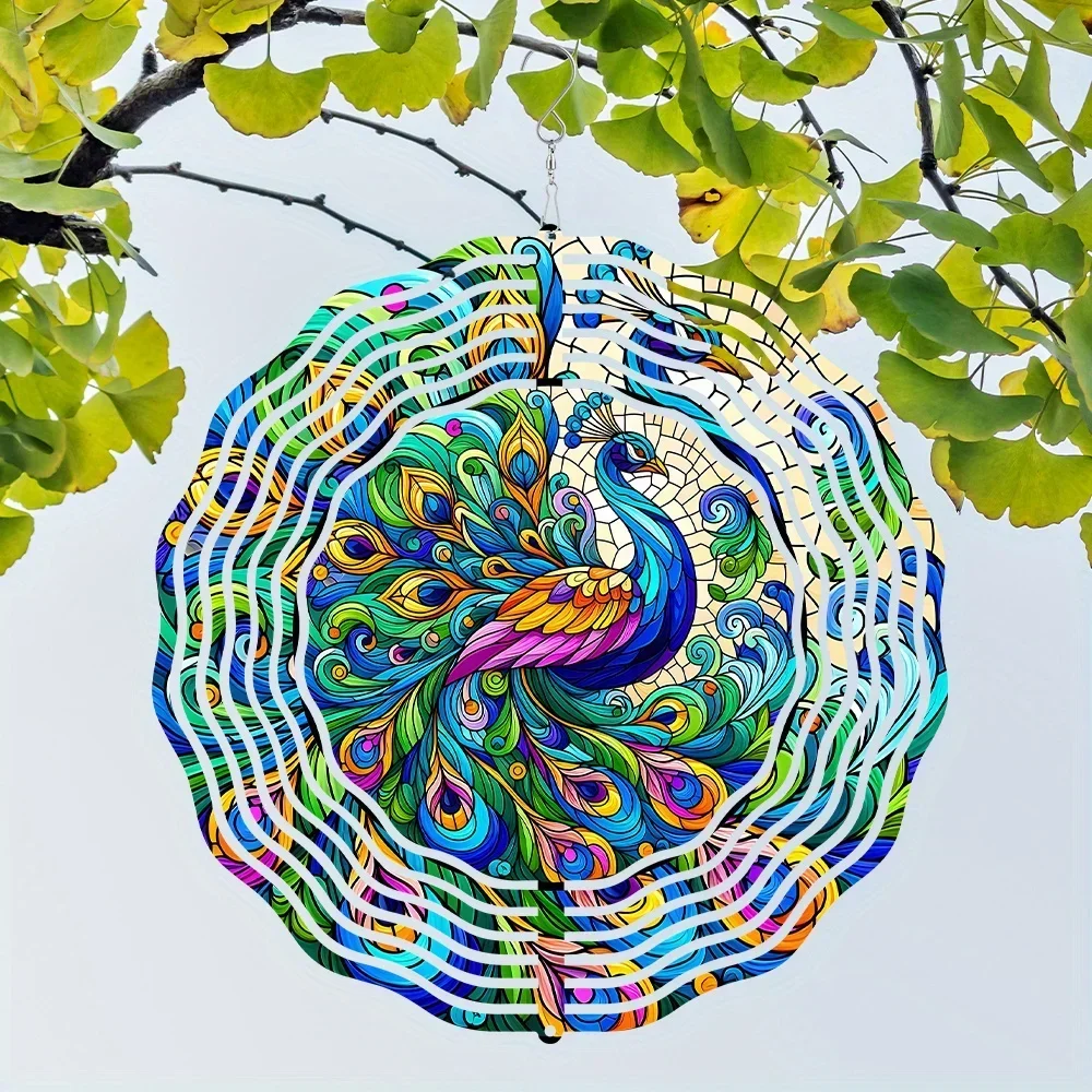 Campana de viento metálica con pavo real giratorio para jardín - imagen 4