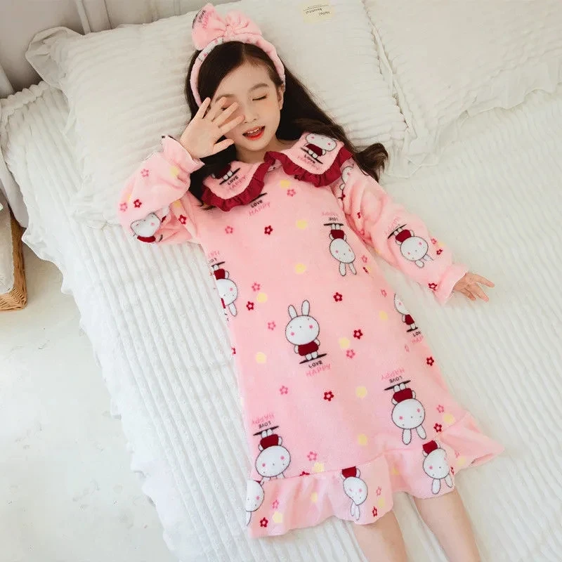 Camisón de franela con lazo para bebé niña cómodo