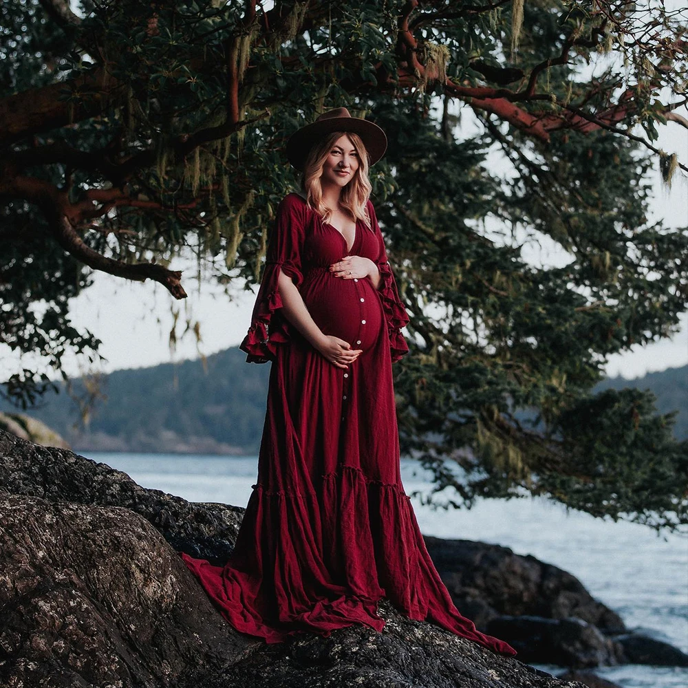 Linnen vestido de embarazo bohemio en lino y algodón para fotos - imagen 4