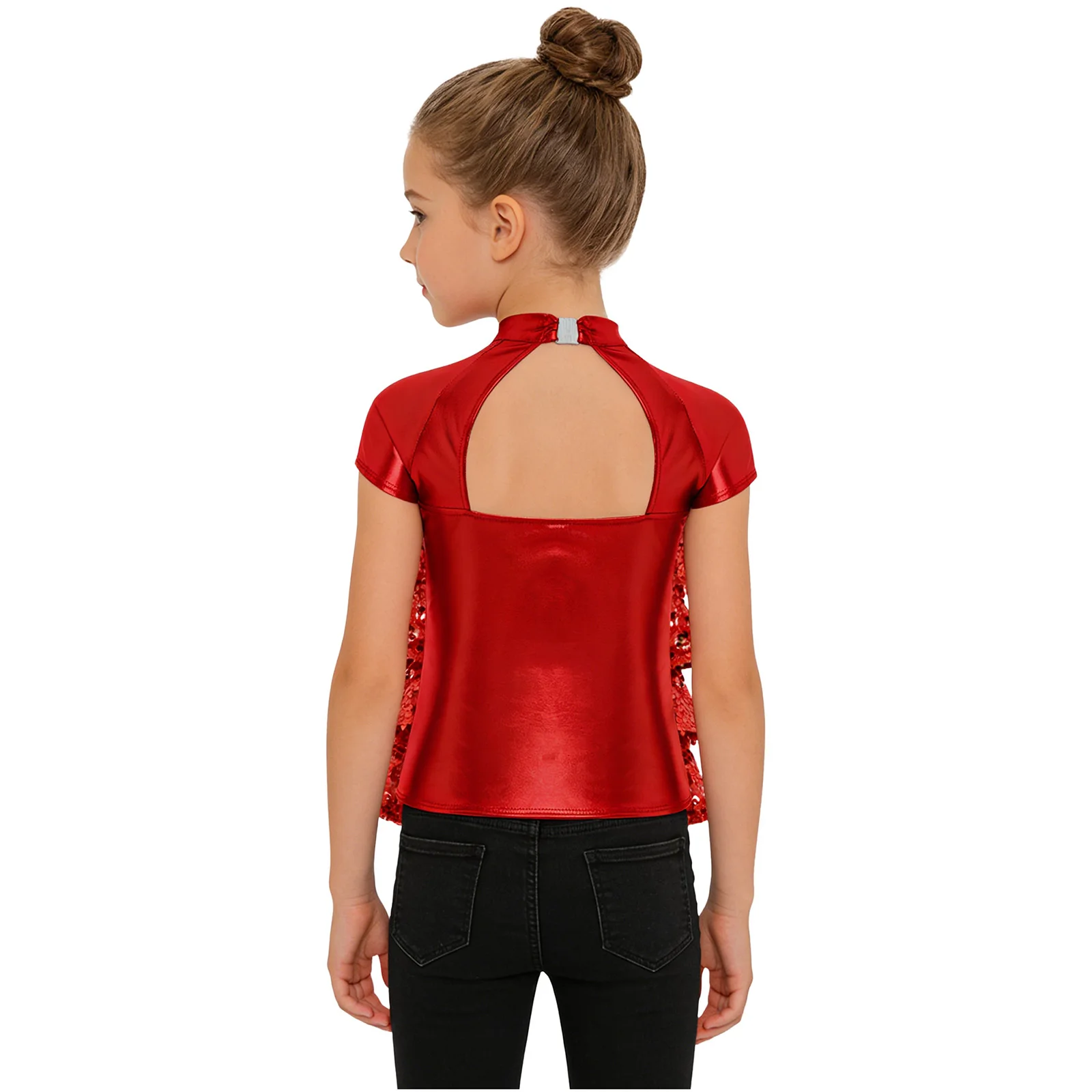 Camiseta de niña para danza jazz con malla y lentejuelas metálicas - imagen 4