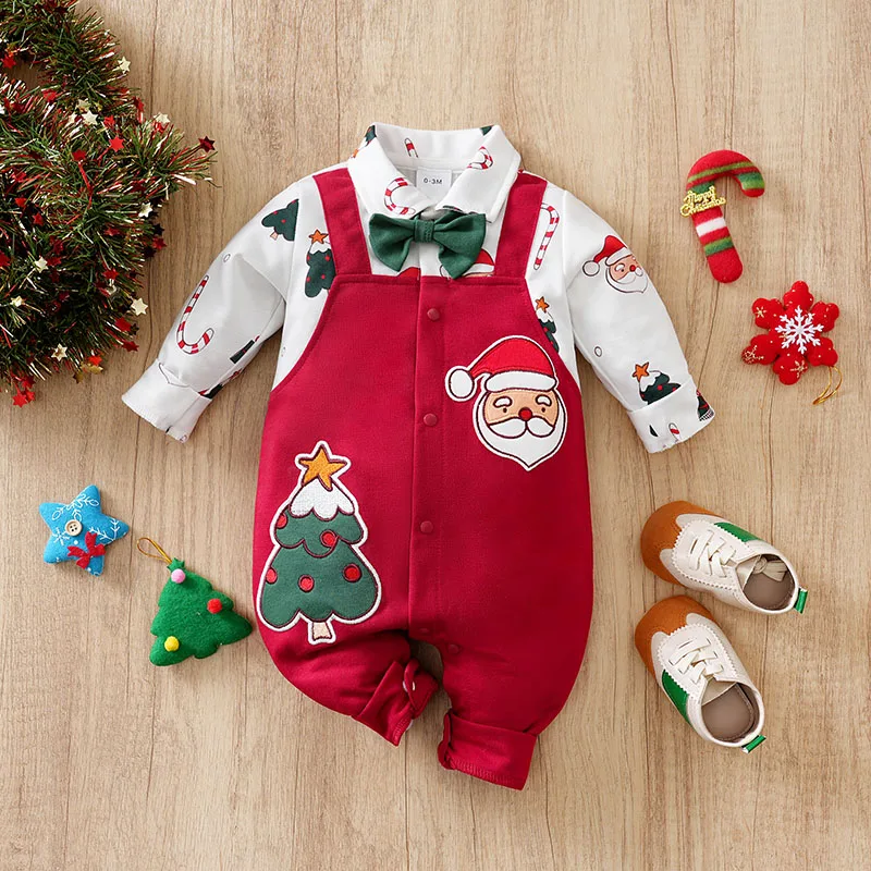 Pelele bebé navideño de terciopelo verde de algodón – Invierno - imagen 2
