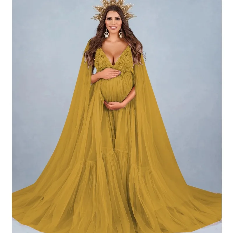 Vestido de maternidad de tul y encaje con perlas para baby shower - imagen 4