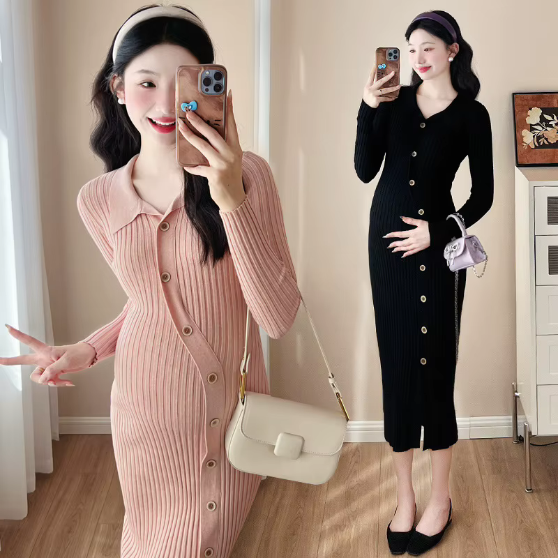 Vestido maternity ajustado de punto para otoño invierno - imagen 4