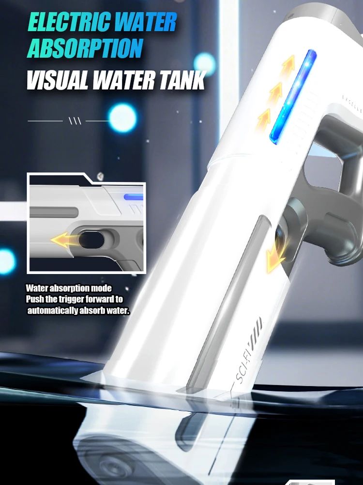 Pistola de agua eléctrica con diseño pensado para juego al aire libre
