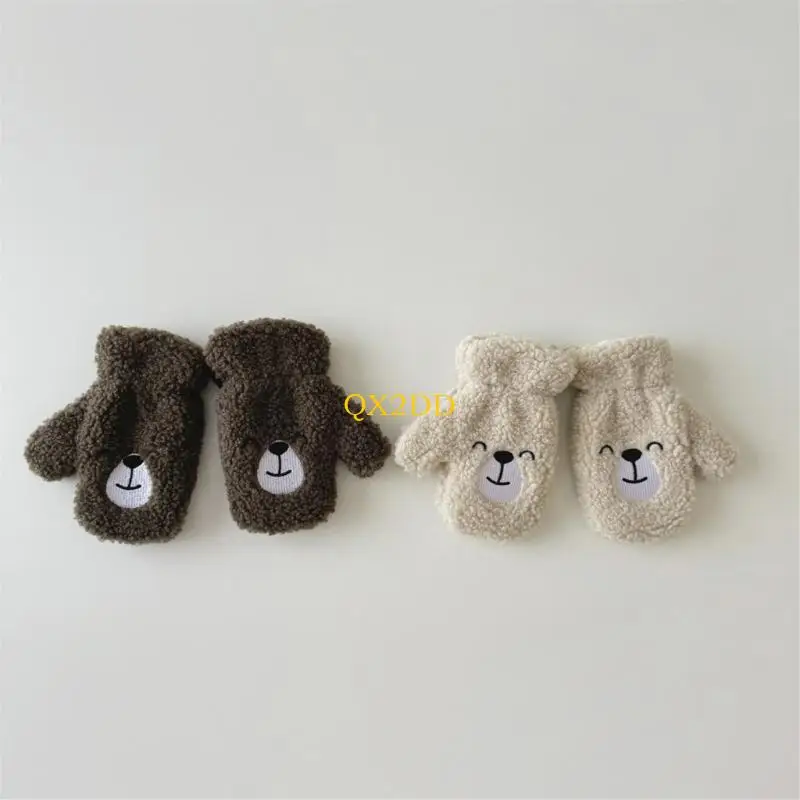 QX2D Guantes dedos completos lana de cordero para niños cálidos