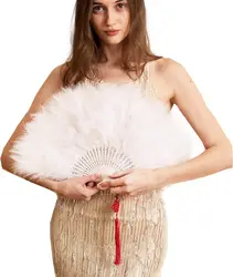 Abanico de plumas plegable estilo flapper para fiesta