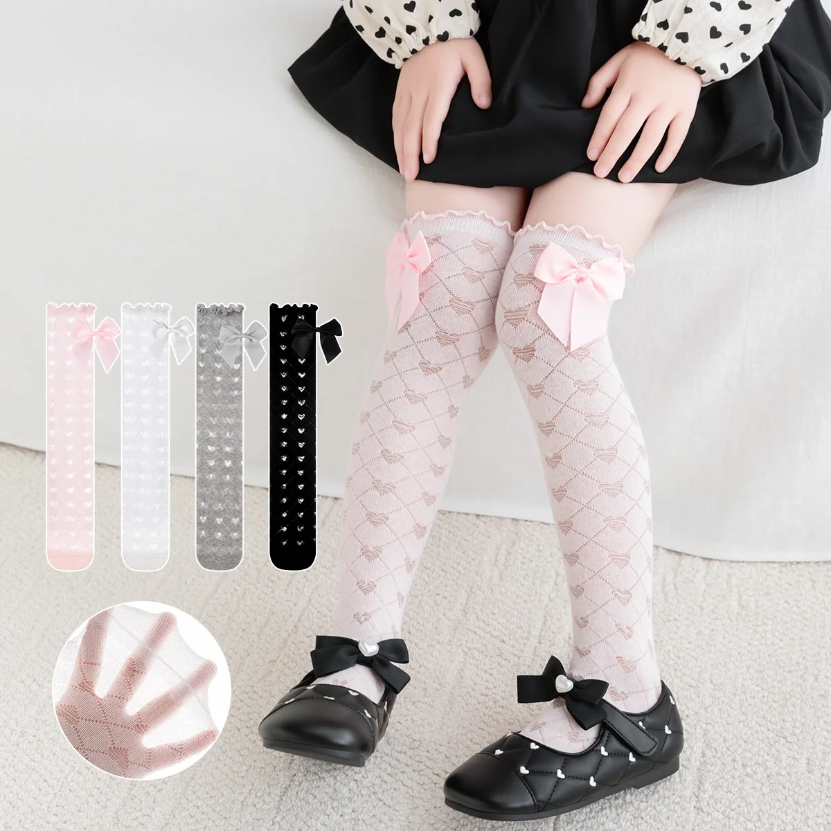 Calcetines altos de algodón con lazo estilo princesa para niñas