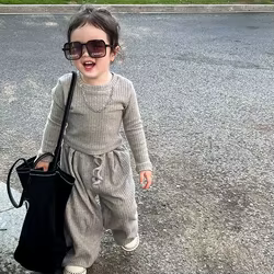 Conjunto moda bebé niña: top manga larga pantalón liso primavera otoño