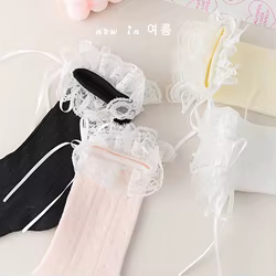 Calcetines de algodón con lazo y volantes para niña estilo coreano