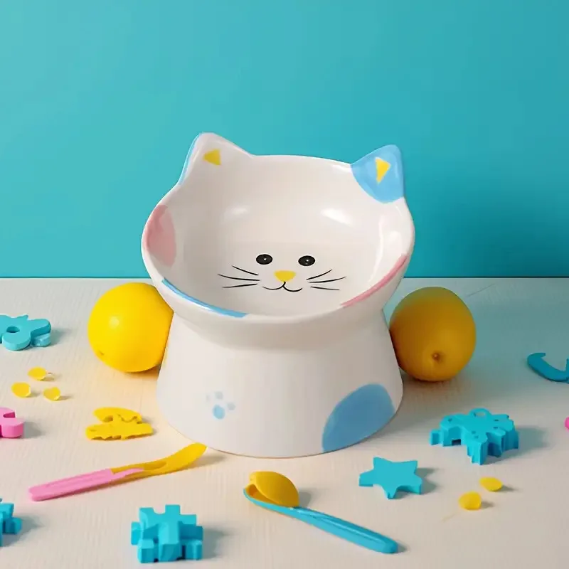 Plato elevado para gatos de cerámica con base baja anti bigotes