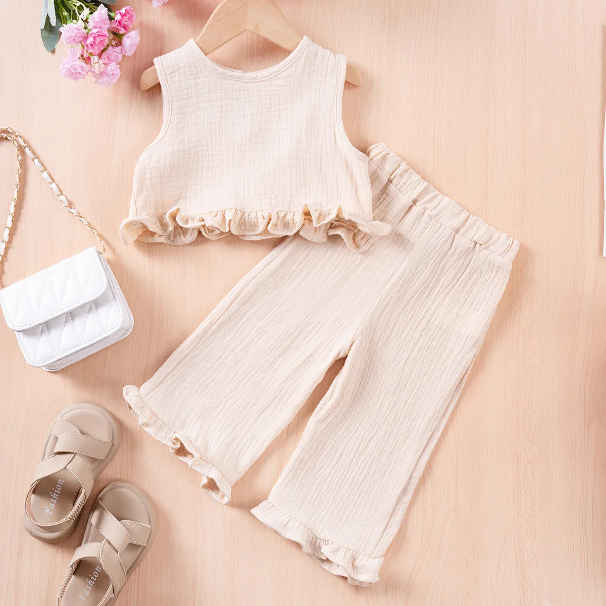 SomenieNew conjunto de verano para niña sin mangas y pantalón recto