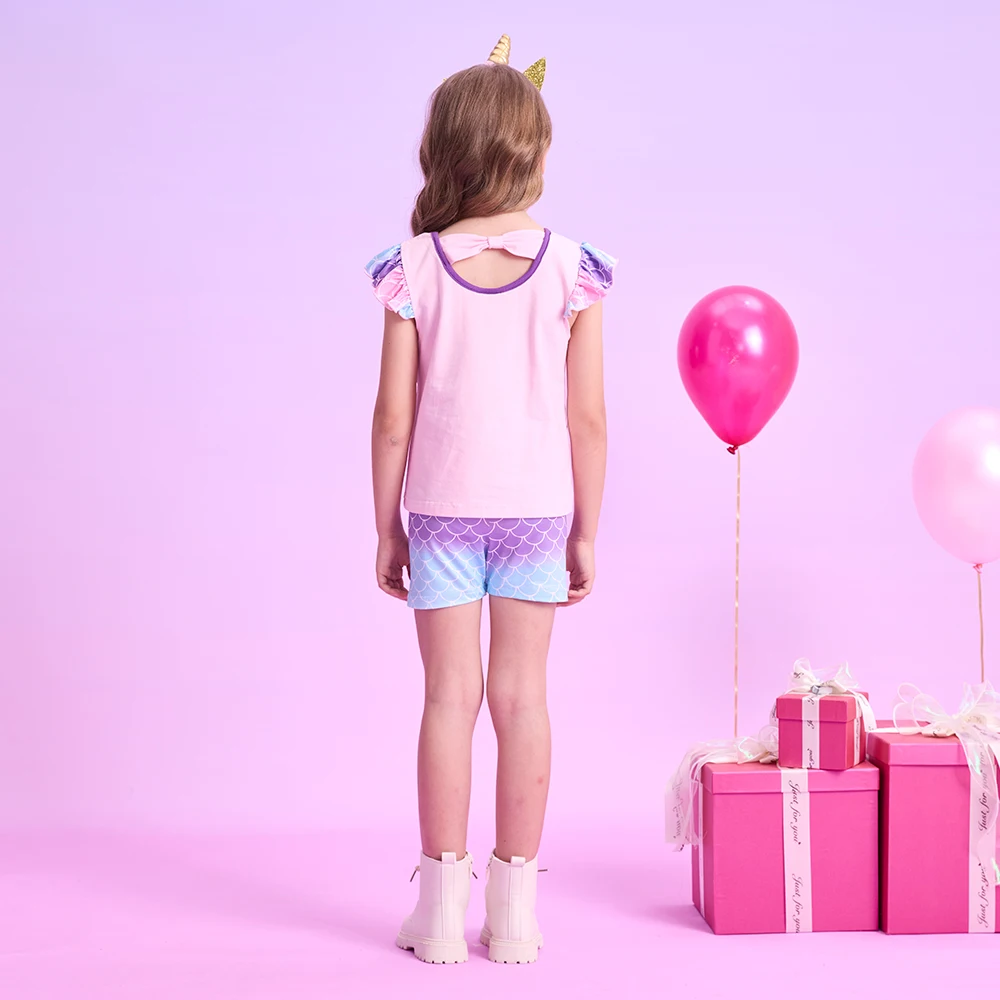 DXTON conjunto de verano para niñas con camiseta sirena y bermudas - imagen 3