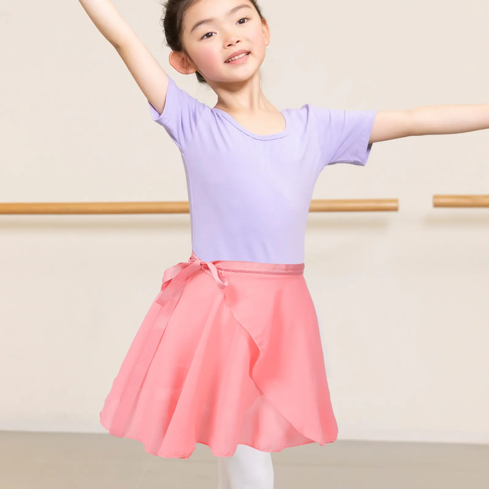 Falda de ballet cruzada en gasa para niñas – Lazo ajustable