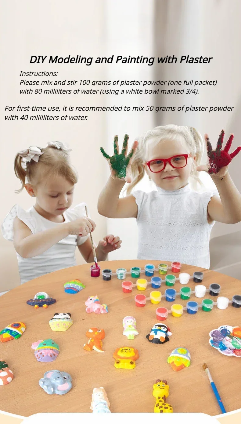 Molde de yeso y pinturas del set MYGVN sobre mesa infantil