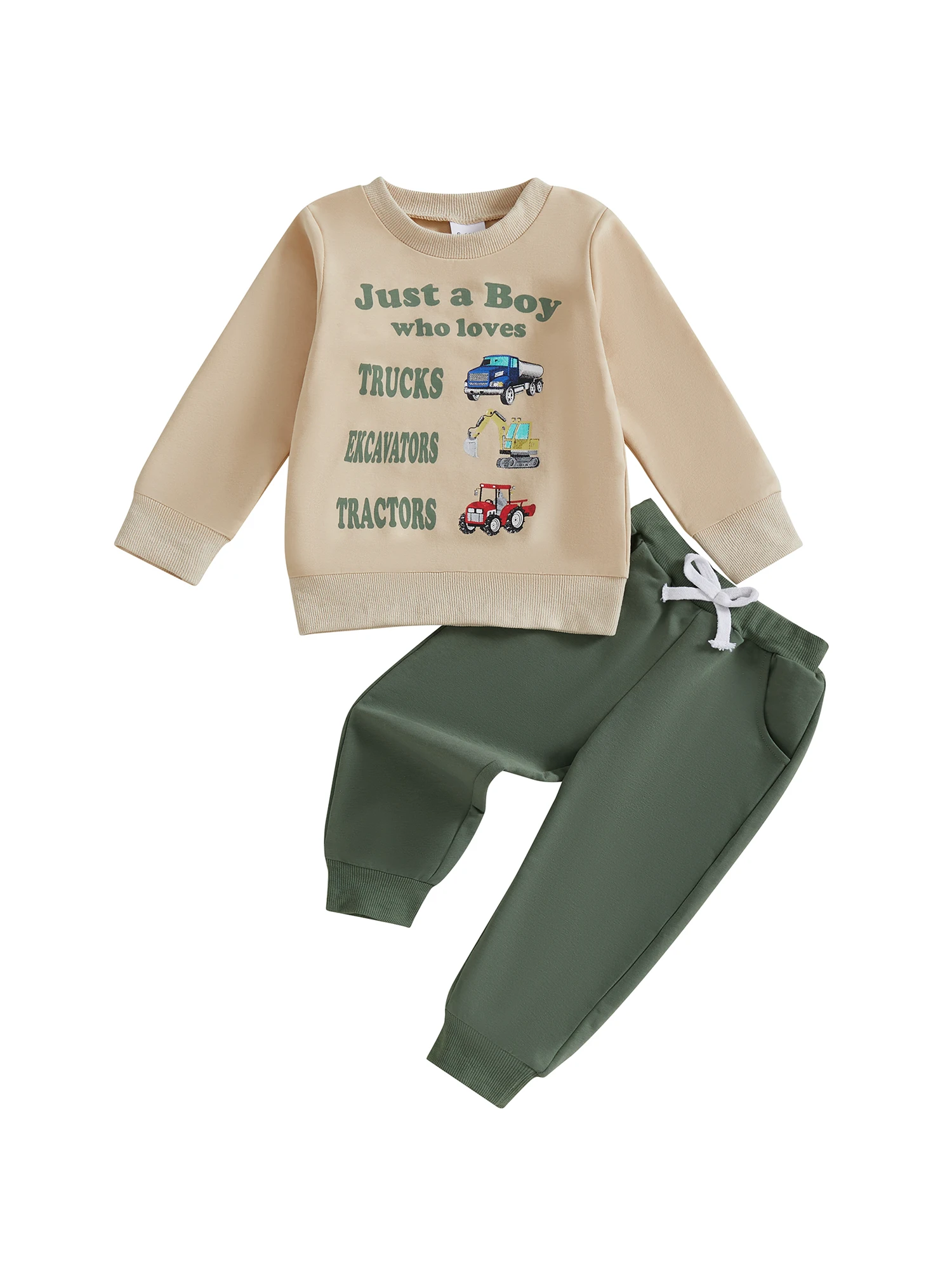 Sudadera con estampado de vehículos y letras, conjunto infantil de otoño