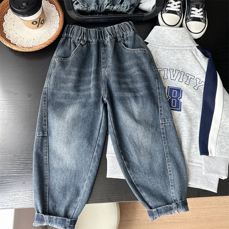 Pantalones vaqueros rectos informales sueltos para niños de otoño